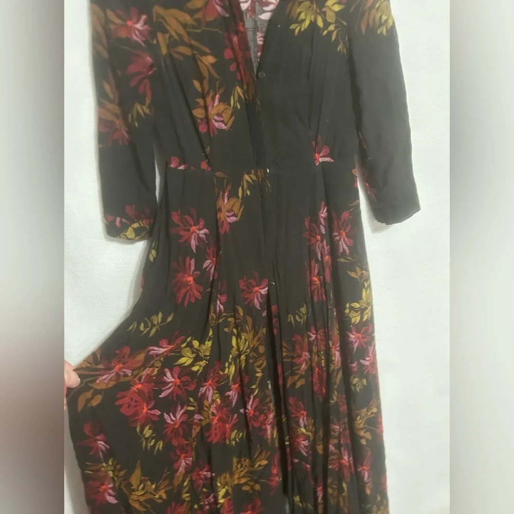 Rare Free People After The Storm Black Red Floral Print Boho Maxi Shirt Dress 4